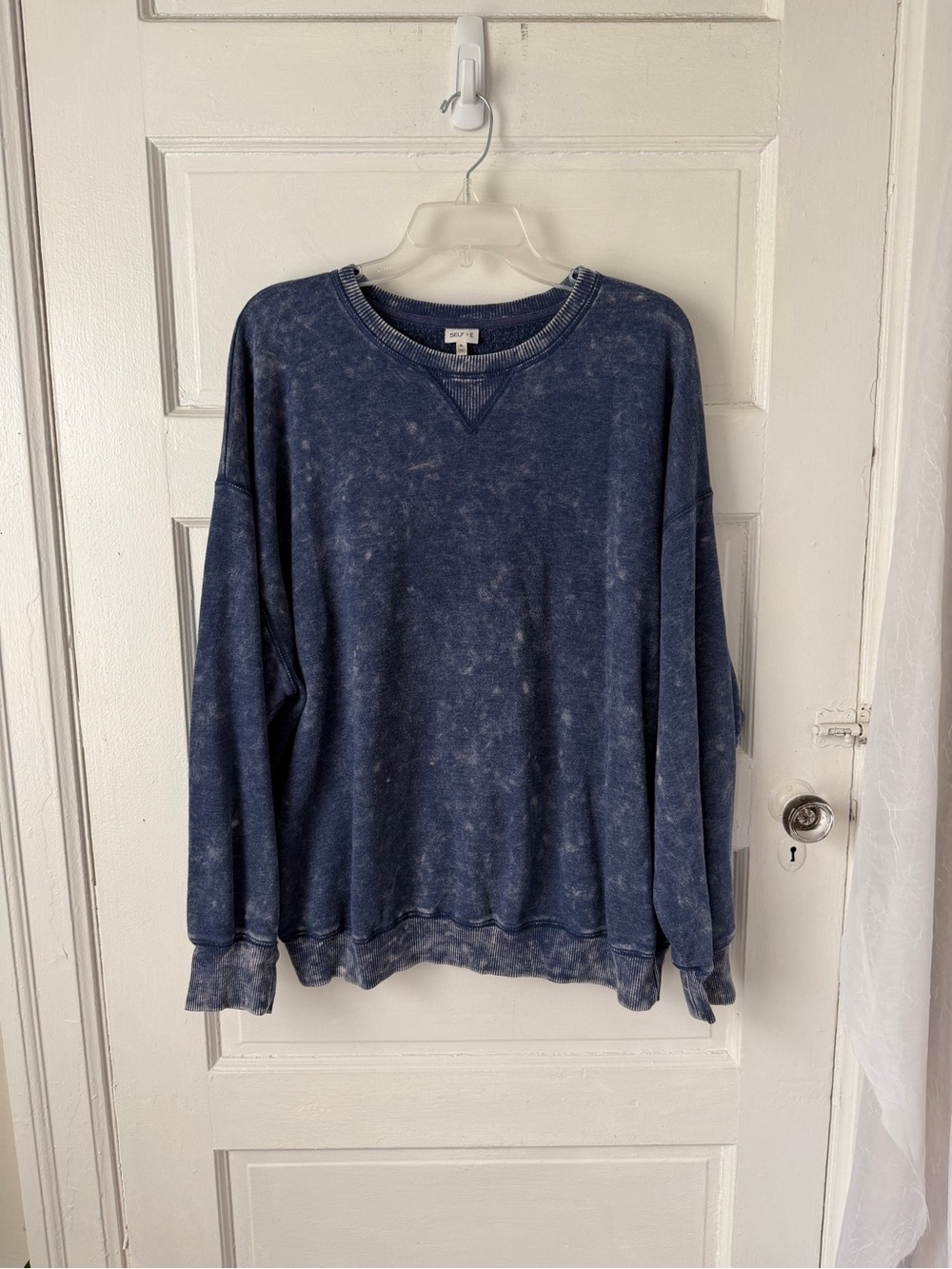 Self E Mineral Washed Distressed Pull Over Sweatshirt Relaxed Fit Loungewear XL